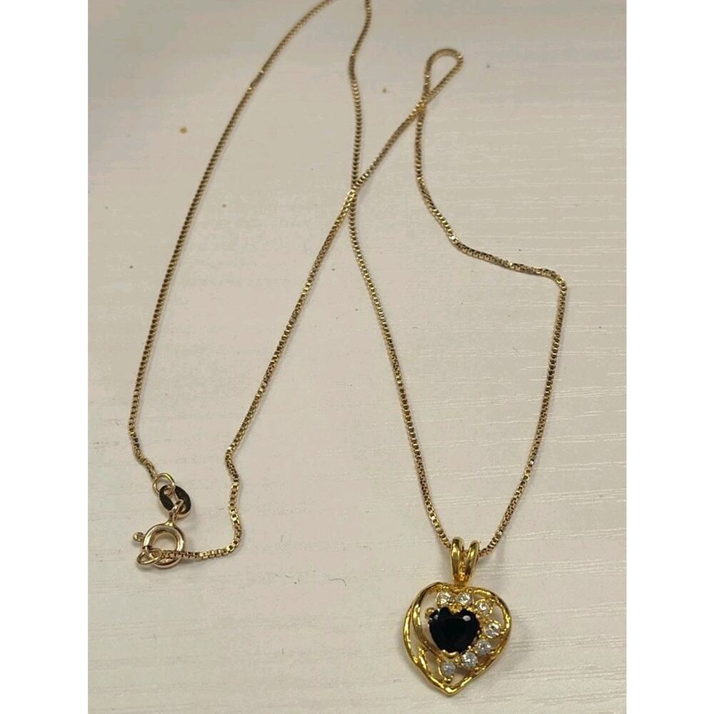 Gold Plated 925 Sterling Silver Box 18" Chain And Black Heart Shape Pendant